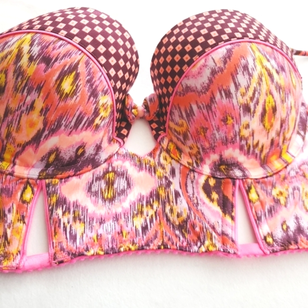 Victoria Secret Body by Victoria Longline Demi Bra Pink Ikat Print Size 32D - Picture 3 of 8